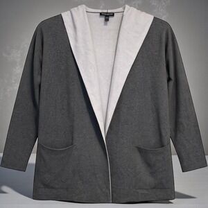 Eileen Fisher | Organic Cotton Hooded Cardigan Gray Size PM Minimalist Layering